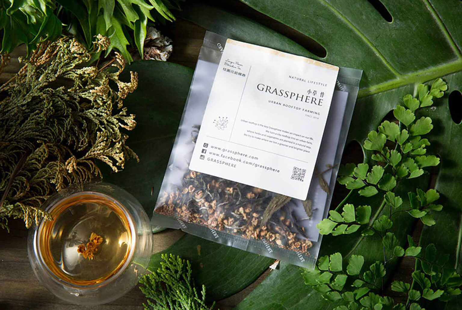 小草作天然花草茶茶包,新鮮植物襯底平面設計/視覺設計/Branding/VisualDesign/Identity