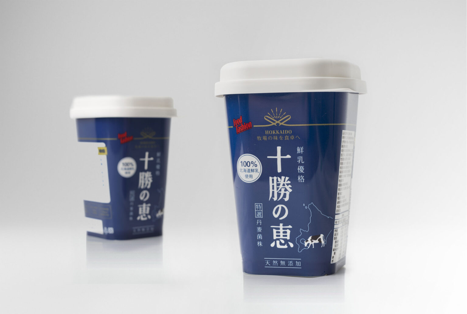 富華食品北海道の惠 優格包裝設計，使用日本常出現的紺青色